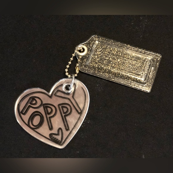 COACH POPPY & CLEAR PLASTIC GLITTER KEY FOB CHARMS KEYCHAIN HANGTAG 3.5” - Picture 6 of 8